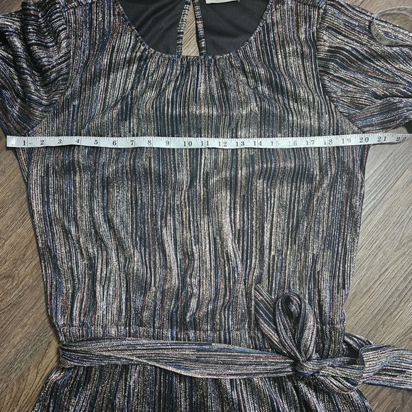 Ramy Brook Metallic Stripe Long Sleeve Belted Mini Dress Sz L - Picture 9 of 15